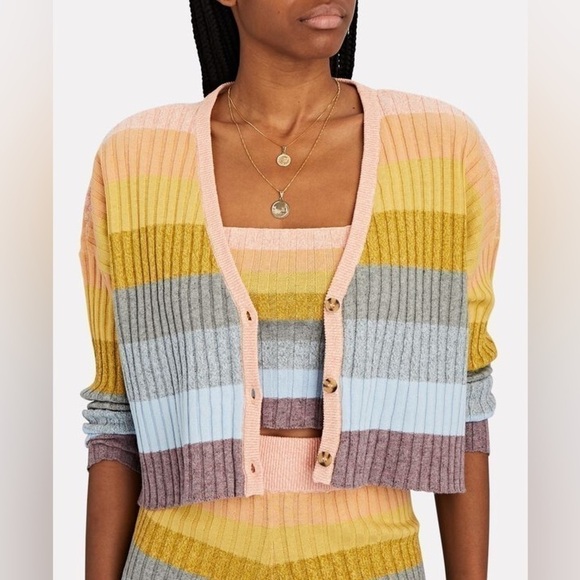 SAYLOR Syra Striped Linen Cotton Cardigan Large - Picture 3 of 12